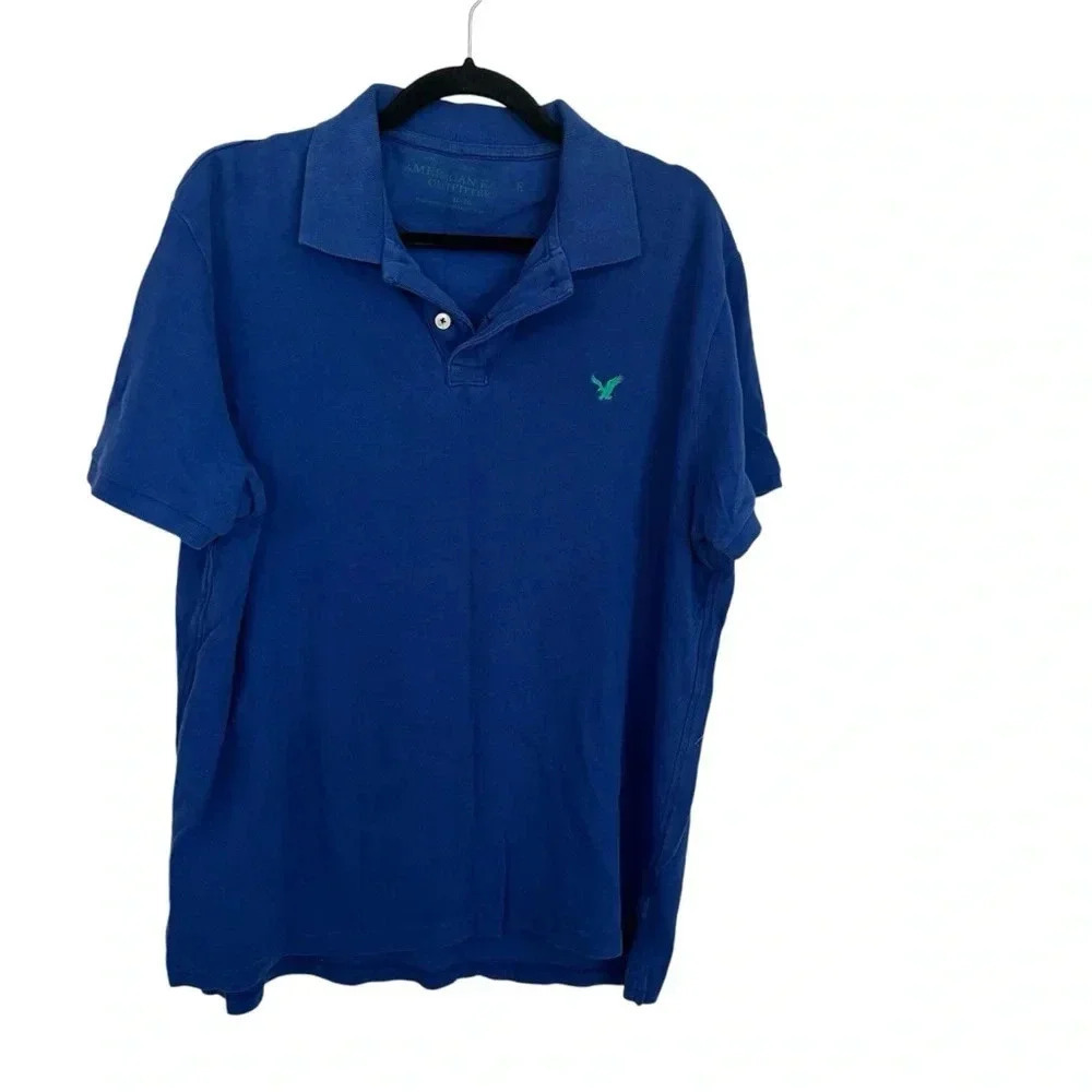 American Eagle Outfitters Short Sleeve Cotton Royal Blue Buttoned Polo Sz XL GUC